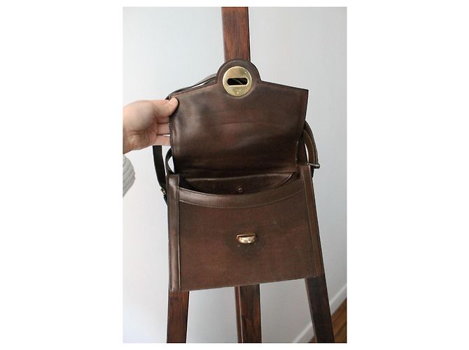 Borsa Hermès Attelle in tela e pelle box marrone - vista 7