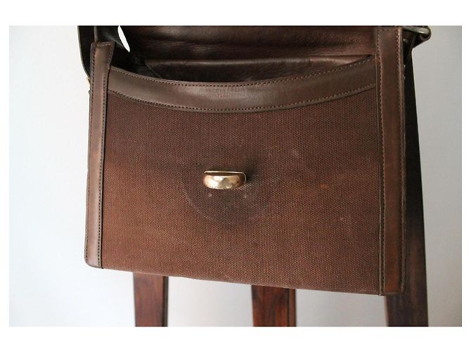 Borsa Hermès Attelle in tela e pelle box marrone - vista 8