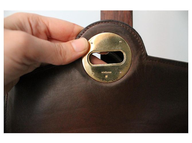 Borsa Hermès Attelle in tela e pelle box marrone - vista 9