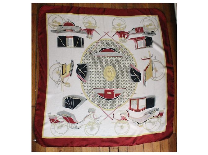 Sciarpa di seta Hermès bianca e bordeaux 90x90 Multicolore - vista 11