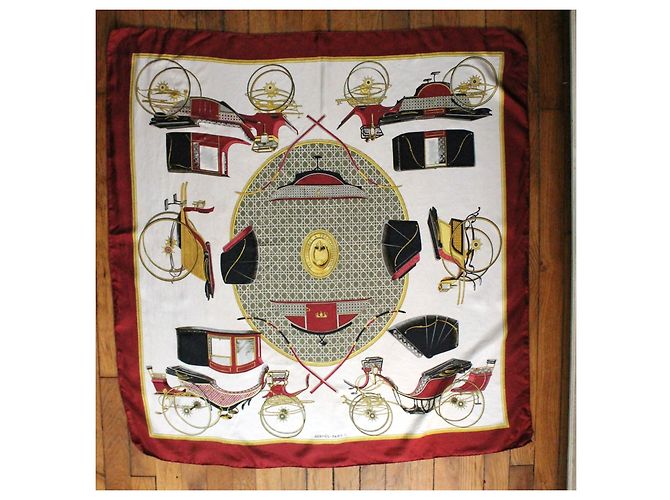 Sciarpa di seta Hermès bianca e bordeaux 90x90 Multicolore - vista 2