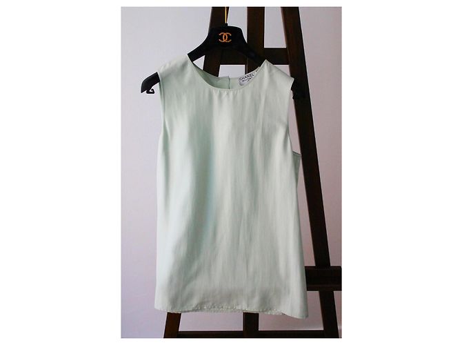 Chanel Top de Seda Verde Agua - vista 3