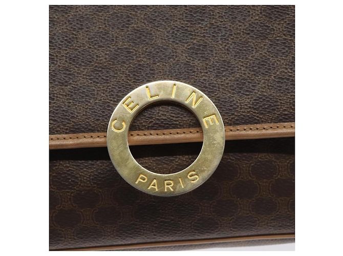 Céline CELINE Macadam Canvas Schultertasche aus PVC-Leder in Braun Gold Auth ki5724 Golden - Ansicht 17