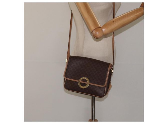 Céline CELINE Macadam Canvas Schultertasche aus PVC-Leder in Braun Gold Auth ki5724 Golden - Ansicht 22