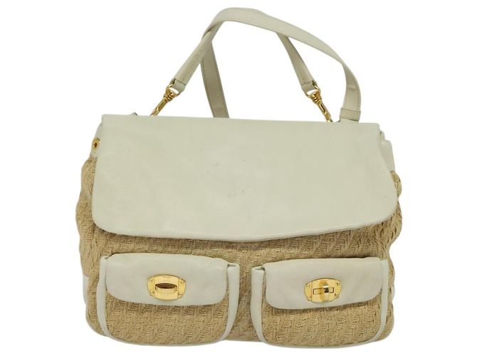 Miu Miu Handtasche aus Leder und Stroh 2 in 1 beige gold Auth 120561 Golden - Ansicht 13