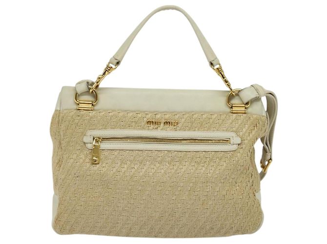 Miu Miu Handtasche aus Leder und Stroh 2 in 1 beige gold Auth 120561 Golden - Ansicht 2