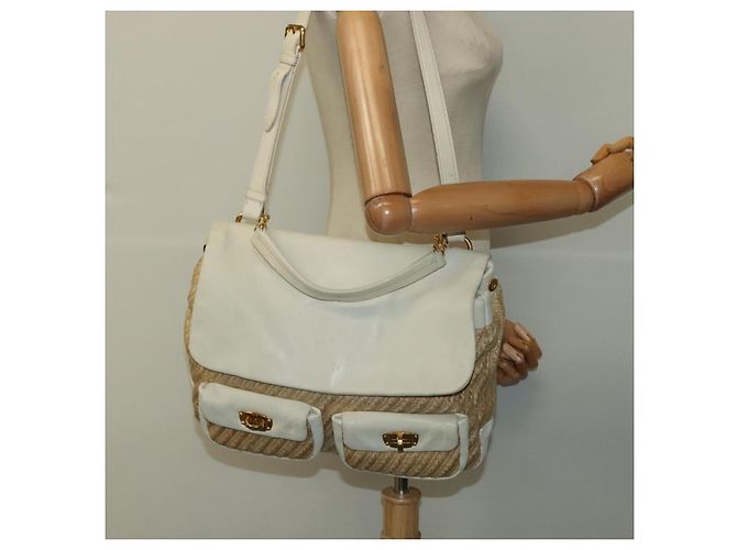 Miu Miu Handtasche aus Leder und Stroh 2 in 1 beige gold Auth 120561 Golden - Ansicht 25
