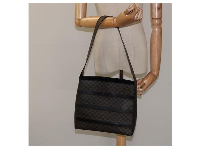 Céline Sac à épaule en toile Macadam CELINE en cuir PVC noir et or Auth yk18139 Doré - vue 22