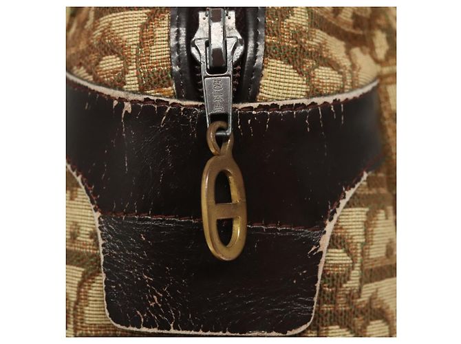 Bolsa de mão em lona Trotter Christian Dior marrom ouro Auth 120616 Dourado - vista 11