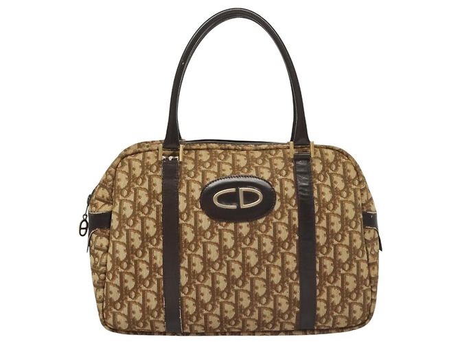 Bolsa de mão em lona Trotter Christian Dior marrom ouro Auth 120616 Dourado - vista 13