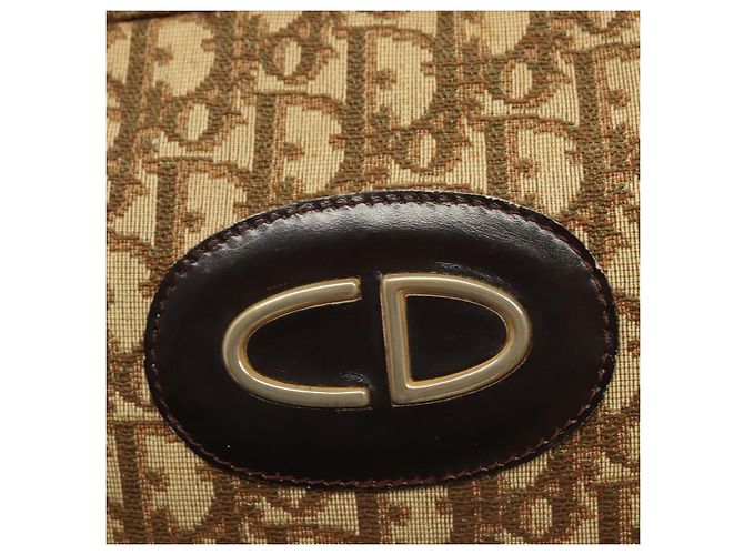 Bolsa de mão em lona Trotter Christian Dior marrom ouro Auth 120616 Dourado - vista 17