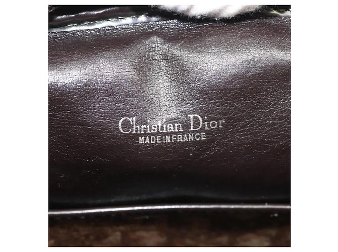 Bolsa de mão em lona Trotter Christian Dior marrom ouro Auth 120616 Dourado - vista 18