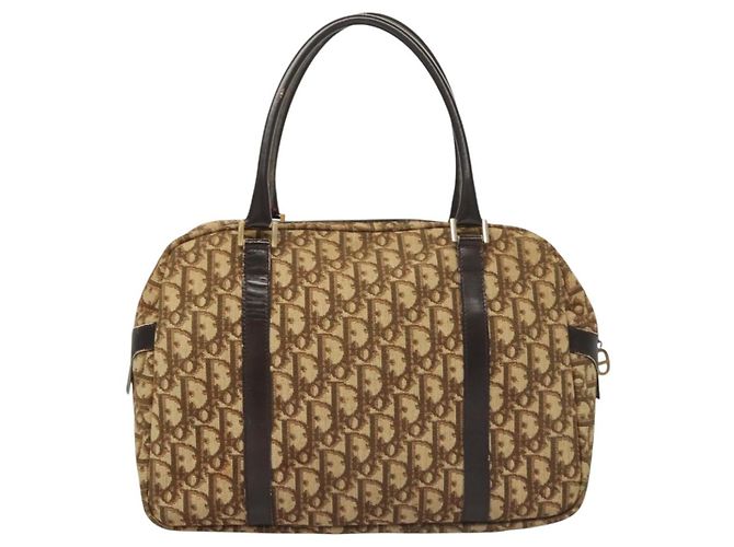 Bolsa de mão em lona Trotter Christian Dior marrom ouro Auth 120616 Dourado - vista 2