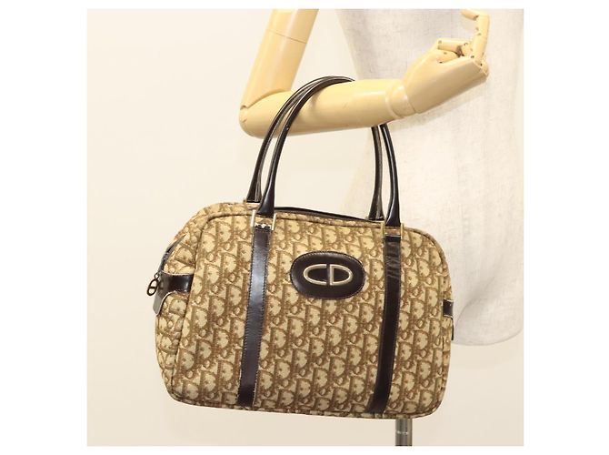 Bolsa de mão em lona Trotter Christian Dior marrom ouro Auth 120616 Dourado - vista 22