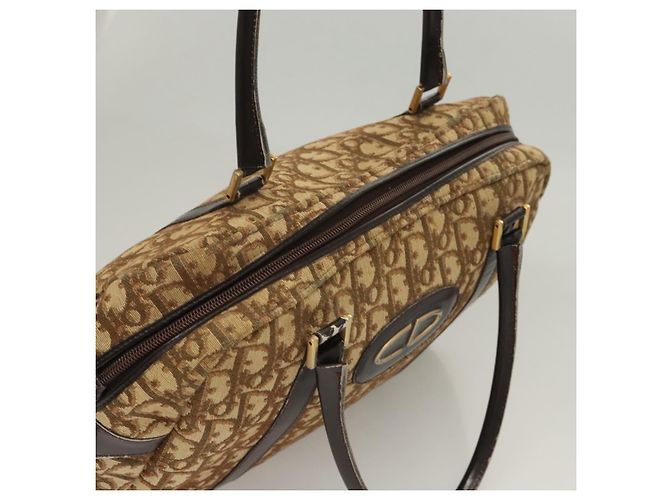 Bolsa de mão em lona Trotter Christian Dior marrom ouro Auth 120616 Dourado - vista 7