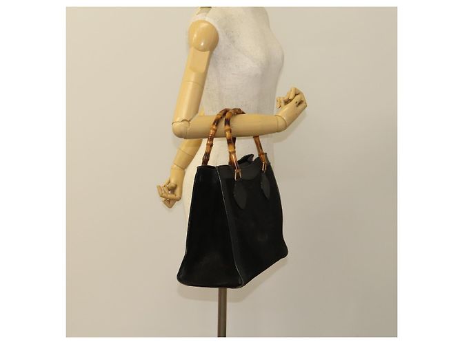 Bamboo Borsa a mano GUCCI in bambù in suede nero e oro Auth mr1297 D'oro - vista 20