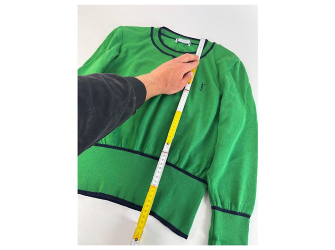 Vintage Yves Saint Laurent Rundhalspullover grün schwarz M - Ansicht 10