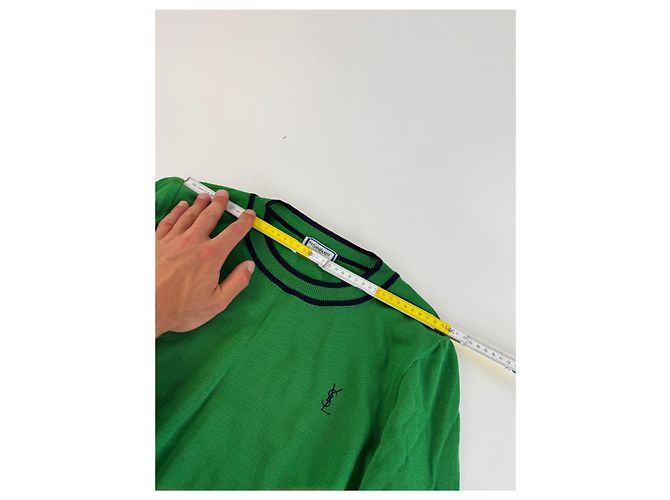 Vintage Yves Saint Laurent Rundhalspullover grün schwarz M - Ansicht 12