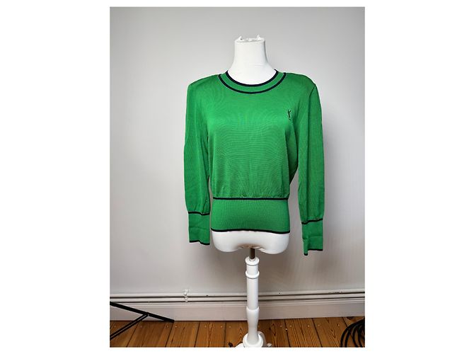 Vintage Yves Saint Laurent Rundhalspullover grün schwarz M - Ansicht 13