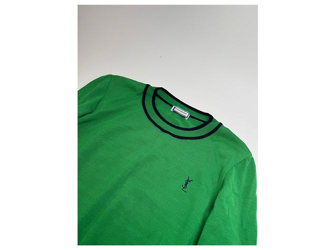 Vintage Yves Saint Laurent Rundhalspullover grün schwarz M - Ansicht 14