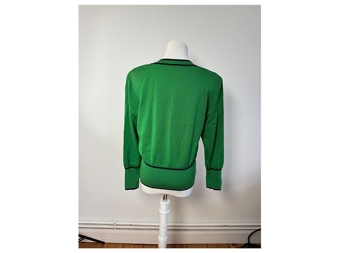 Vintage Yves Saint Laurent Rundhalspullover grün schwarz M - Ansicht 3