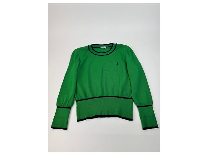 Vintage Yves Saint Laurent Rundhalspullover grün schwarz M - Ansicht 5