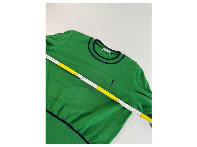Vintage Yves Saint Laurent Rundhalspullover grün schwarz M - Ansicht 8