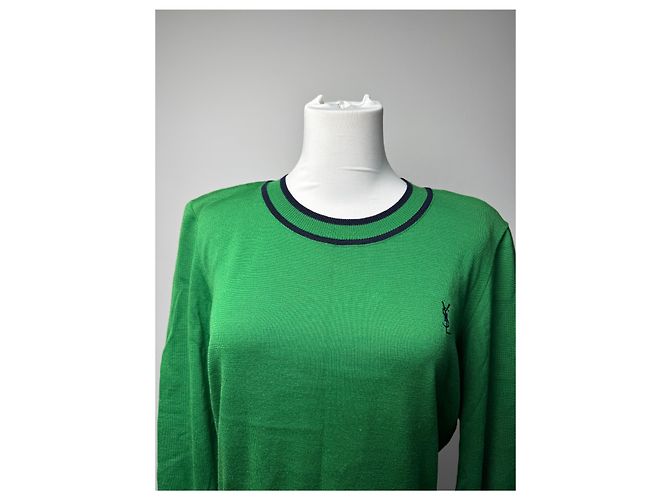 Vintage Yves Saint Laurent Rundhalspullover grün schwarz M - Ansicht 9