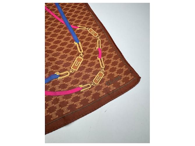 Céline Sciarpa in seta monogramma vintage Celine marrone - vista 7