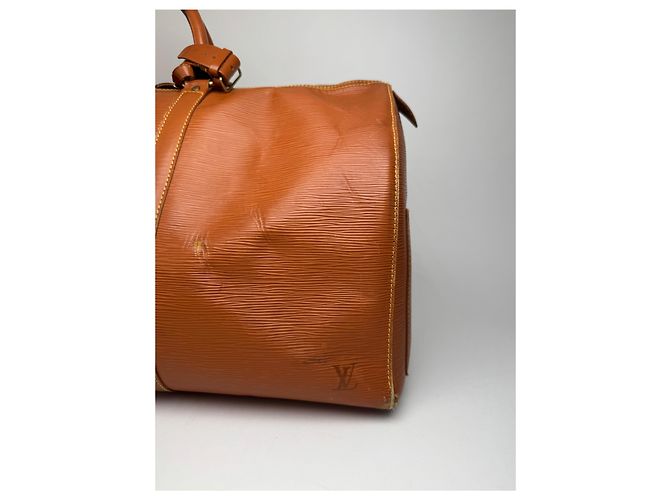 Keepall Borsa da viaggio vintage Louis Vuitton in pelle EPI marrone arancione - vista 11