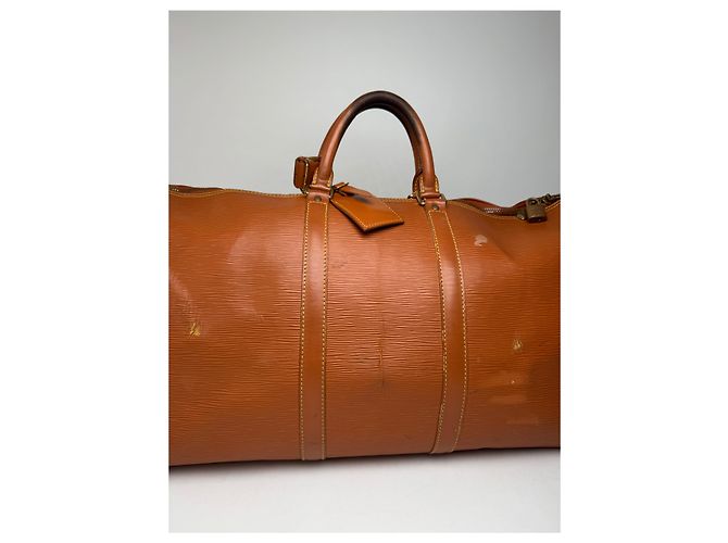 Keepall Borsa da viaggio vintage Louis Vuitton in pelle EPI marrone arancione - vista 14