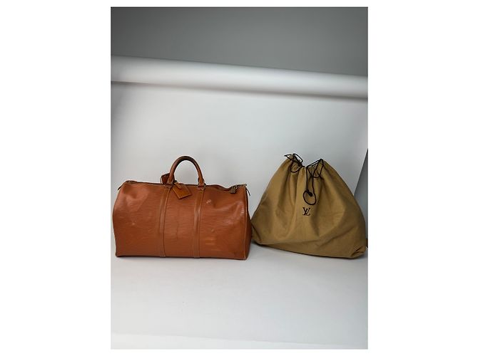 Keepall Borsa da viaggio vintage Louis Vuitton in pelle EPI marrone arancione - vista 2
