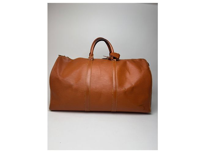 Keepall Borsa da viaggio vintage Louis Vuitton in pelle EPI marrone arancione - vista 6