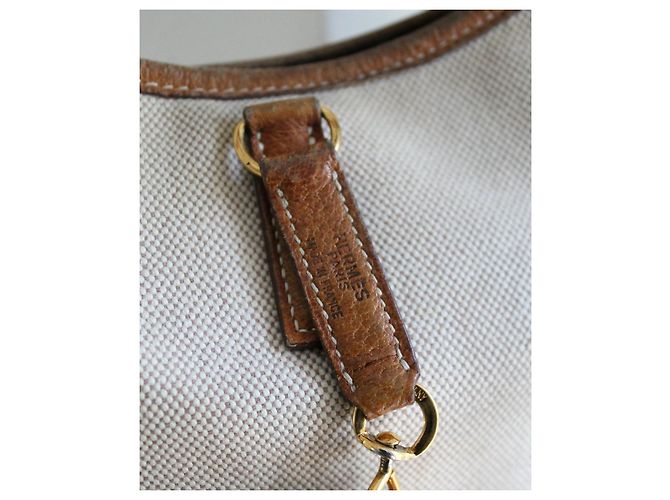 Bolso de mano Hermès Trim de lona beige y cuero camello - vista 11