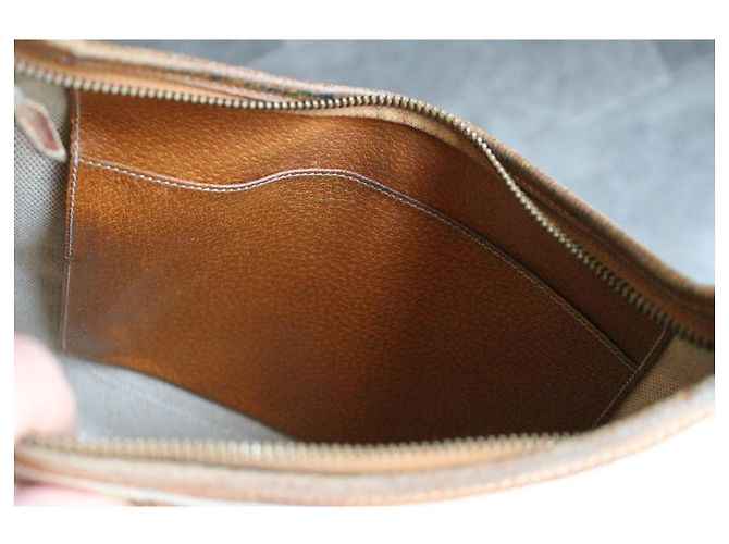 Bolso de mano Hermès Trim de lona beige y cuero camello - vista 13
