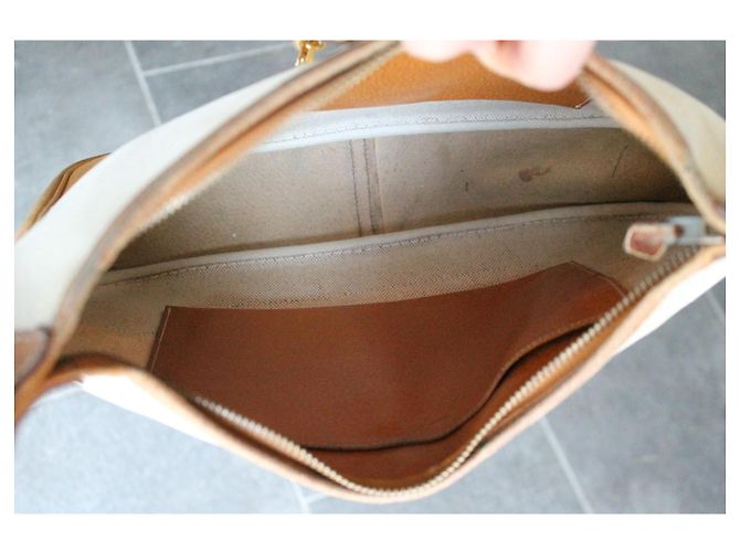 Bolso de mano Hermès Trim de lona beige y cuero camello - vista 14