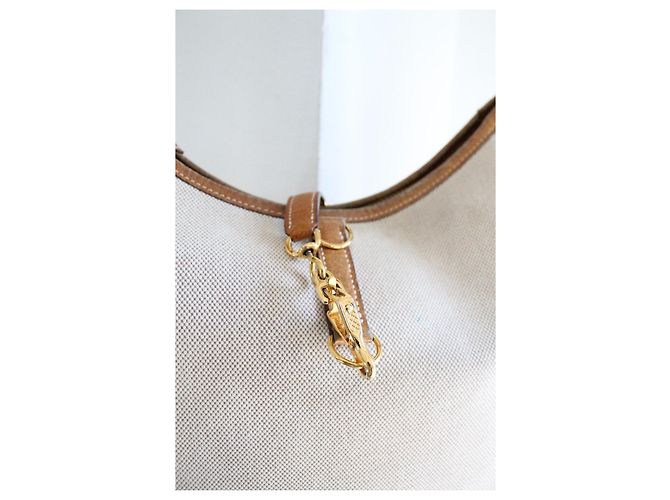 Bolso de mano Hermès Trim de lona beige y cuero camello - vista 2