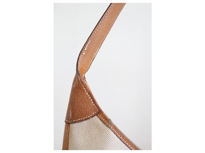 Bolso de mano Hermès Trim de lona beige y cuero camello - vista 6