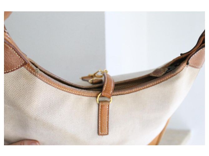 Bolso de mano Hermès Trim de lona beige y cuero camello - vista 9