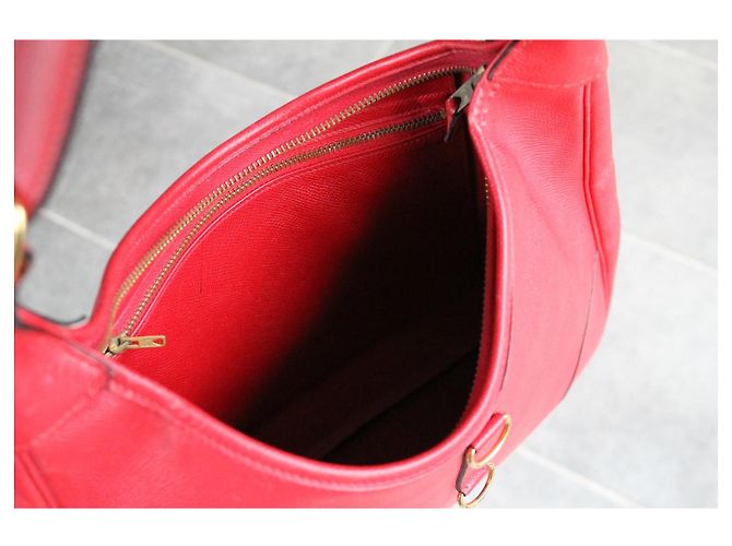 Borsa a mano Hermès Trim in pelle rossa granulata con finiture oro Rosso - vista 13