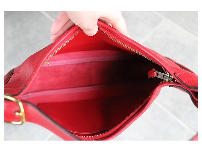 Borsa a mano Hermès Trim in pelle rossa granulata con finiture oro Rosso - vista 14