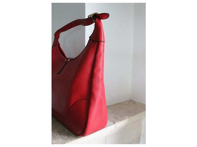Borsa a mano Hermès Trim in pelle rossa granulata con finiture oro Rosso - vista 5