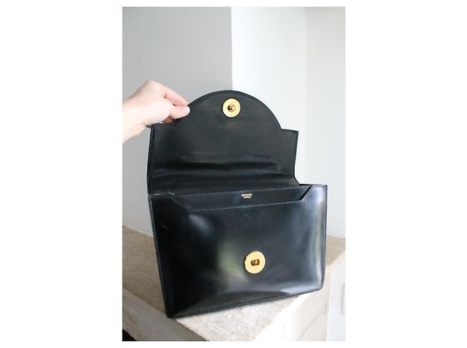 Borsa a mano Hermès Engrenage in pelle box nera Blu navy - vista 10
