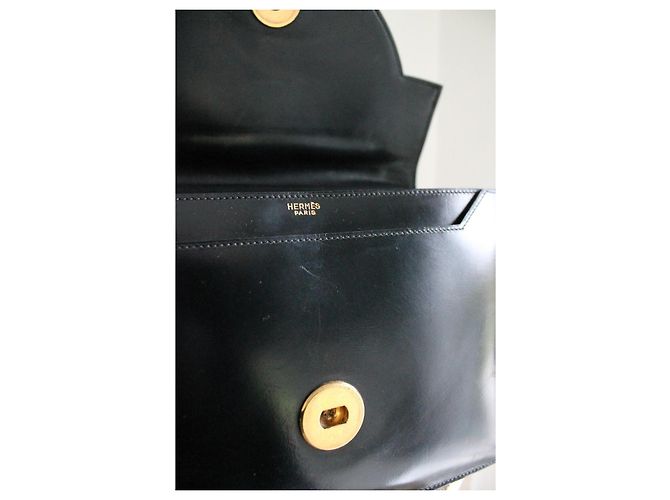 Borsa a mano Hermès Engrenage in pelle box nera Blu navy - vista 11