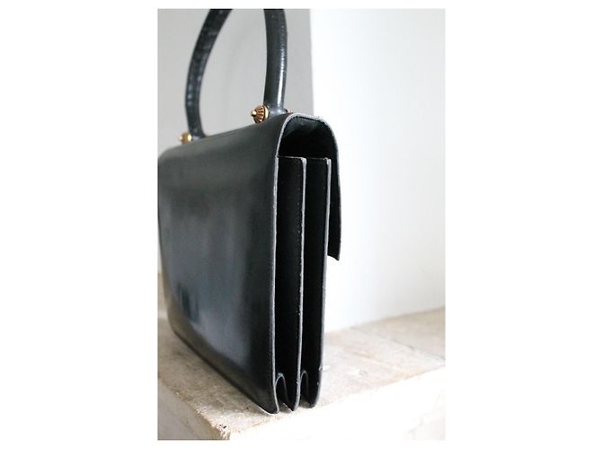 Borsa a mano Hermès Engrenage in pelle box nera Blu navy - vista 4