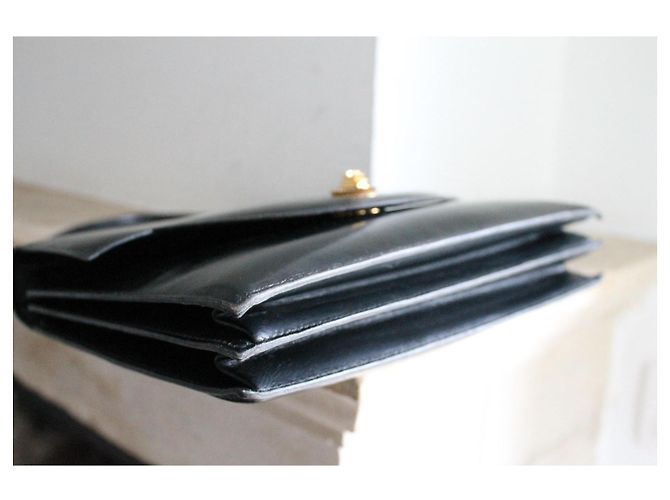 Borsa a mano Hermès Engrenage in pelle box nera Blu navy - vista 8