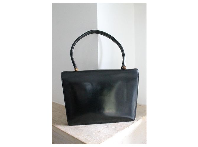 Borsa a mano Hermès Engrenage in pelle box nera Blu navy - vista 9
