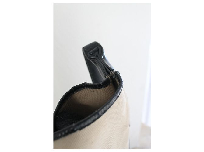 Borsa a mano Hermès Trim in pelle blu navy e tela ecru Beige - vista 11