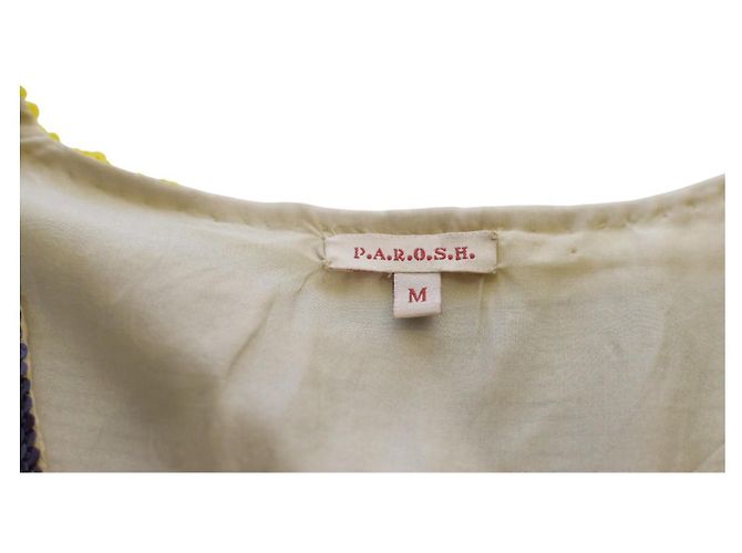 Parosh Top in seta con paillettes blu e giallo senza maniche M Multicolore - vista 4