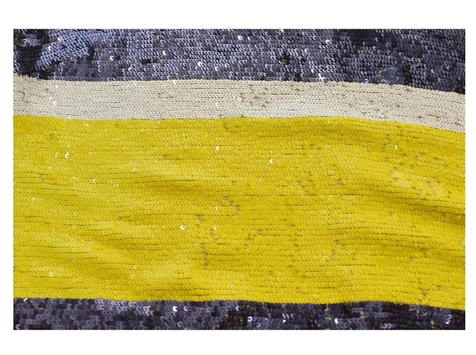 Parosh Top in seta con paillettes blu e giallo senza maniche M Multicolore - vista 5